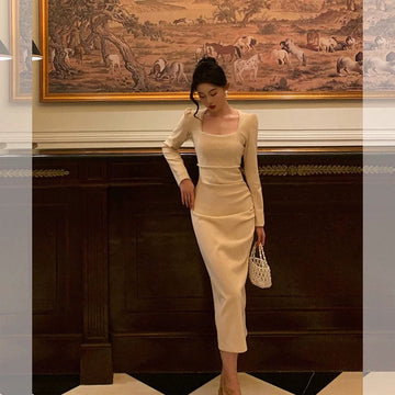 Sheath Square Neckline Long Sleeves Date Night Dress Prom Dresses Birthday Party Outfit SD881